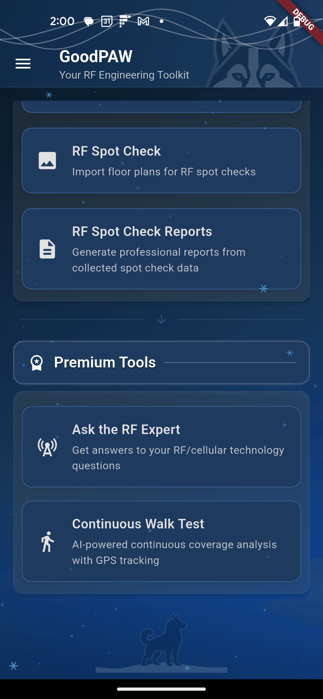 GoodPAW app screenshot showing live RF monitoring