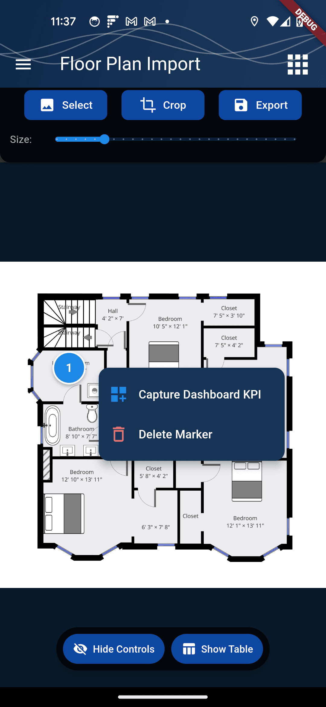 Floor plan mapping with RF measurement pins